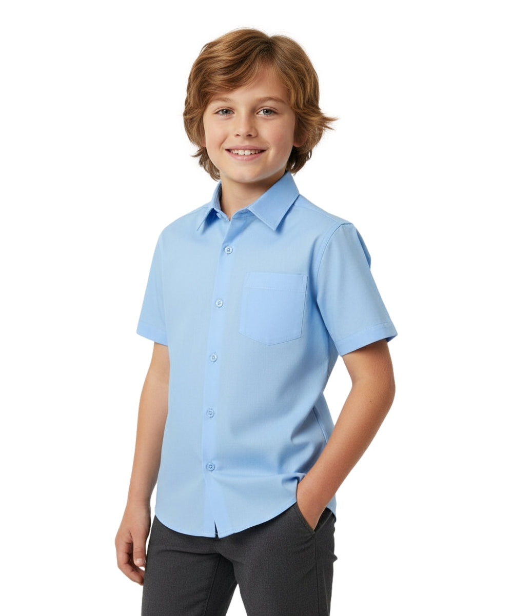 Boy's Premium Quality  Oxford Uniform Short Sleeve Button Up Shirt Sky Blue 5-18 BSU06