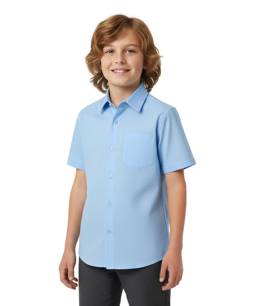 Boy's Premium Quality  Oxford Uniform Short Sleeve Button Up Shirt Sky Blue 5-18 BSU06