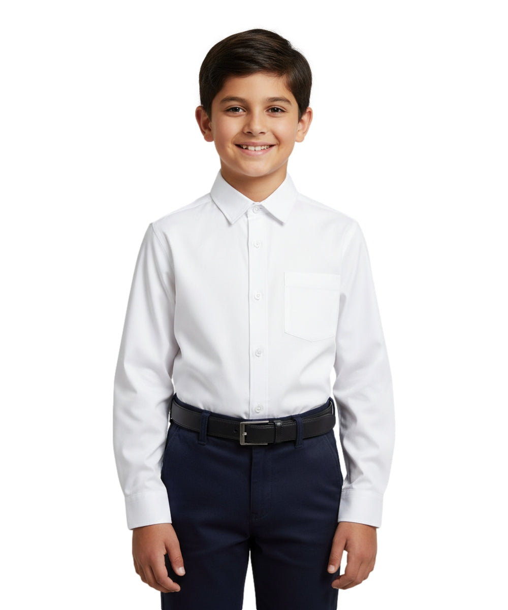 Boy's Premium Quality Uniform Long Sleeve Button Up Shirt White 5-18 BSU07