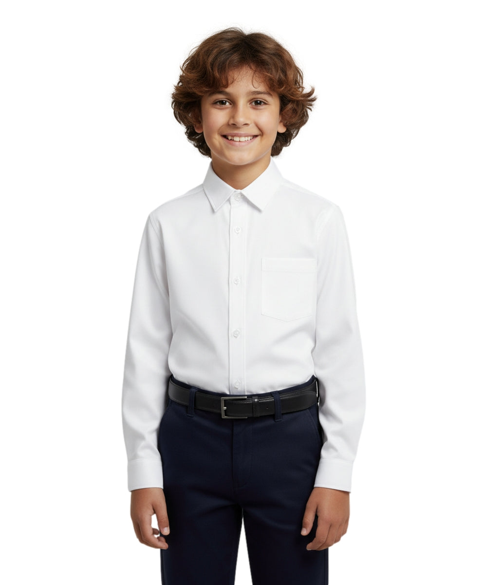 Boy's Premium Quality Uniform Long Sleeve Button Up Shirt White 5-18 BSU07