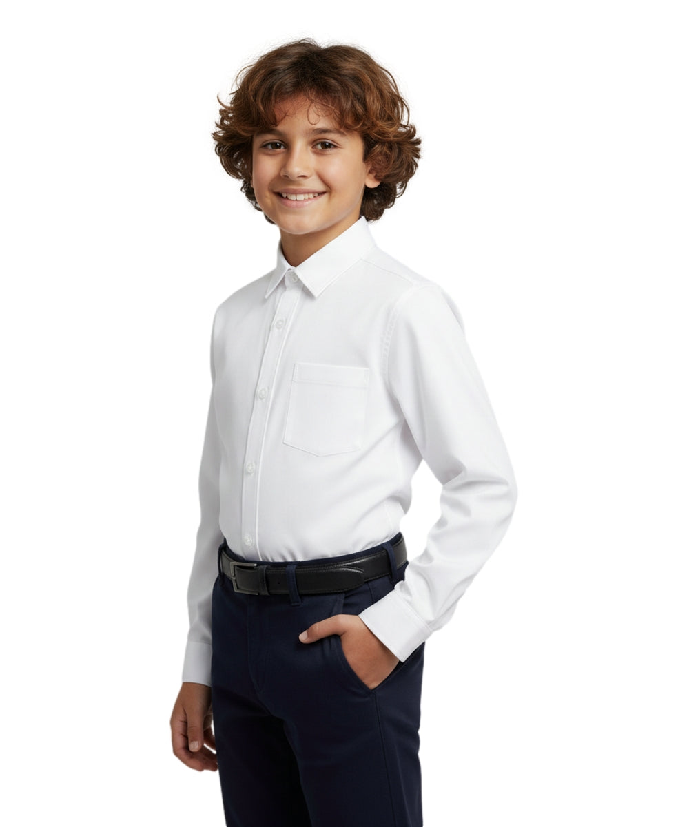 Boy's Premium Quality Uniform Long Sleeve Button Up Shirt White 5-18 BSU07