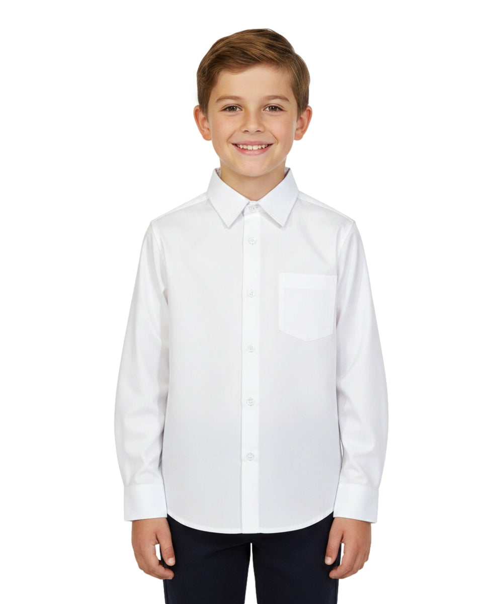 Boy's Premium Quality Uniform Long Sleeve Button Up Shirt White 5-18 BSU07