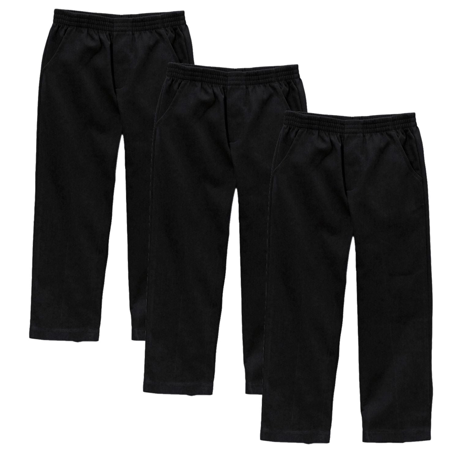unik Boy's Black Uniform All Elastic Waist Pull-on Pants 4-16 BU03 3 Pack