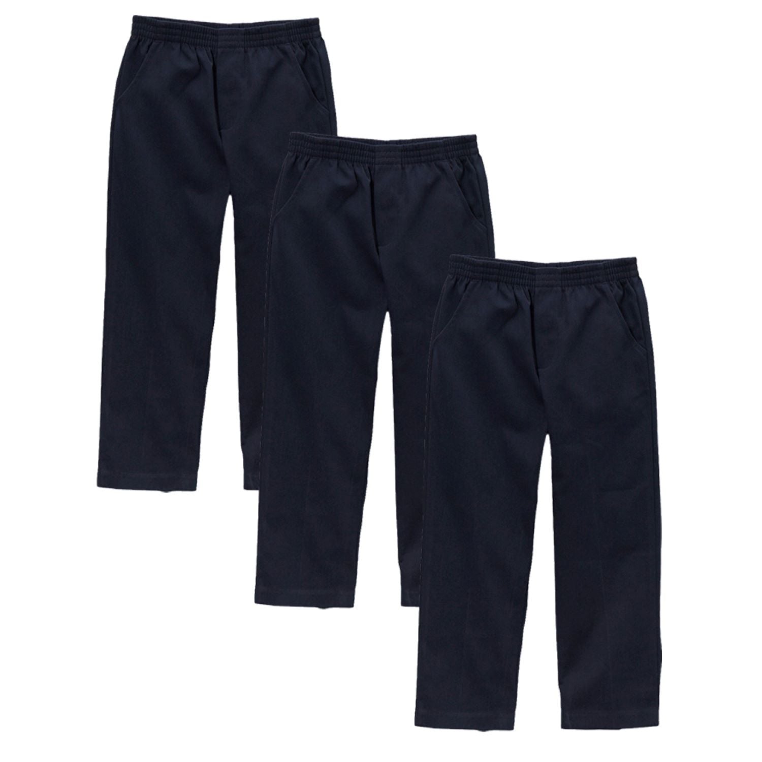 unik Boy's Black Uniform All Elastic Waist Pull-on Pants 4-16 BU03 3 Pack