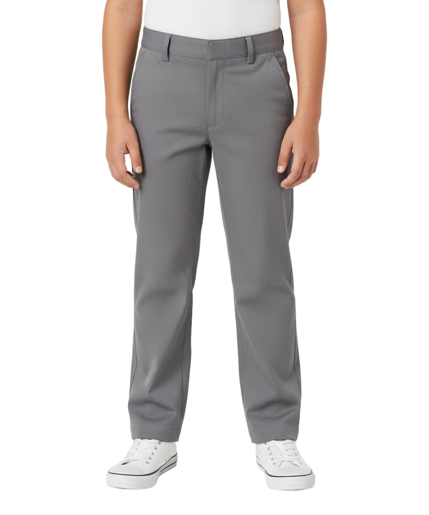 Boys Uniform Pants – Classic Flat Front School Dress Pants with Adjustable Waist, Durable Twill, Grey BU02
