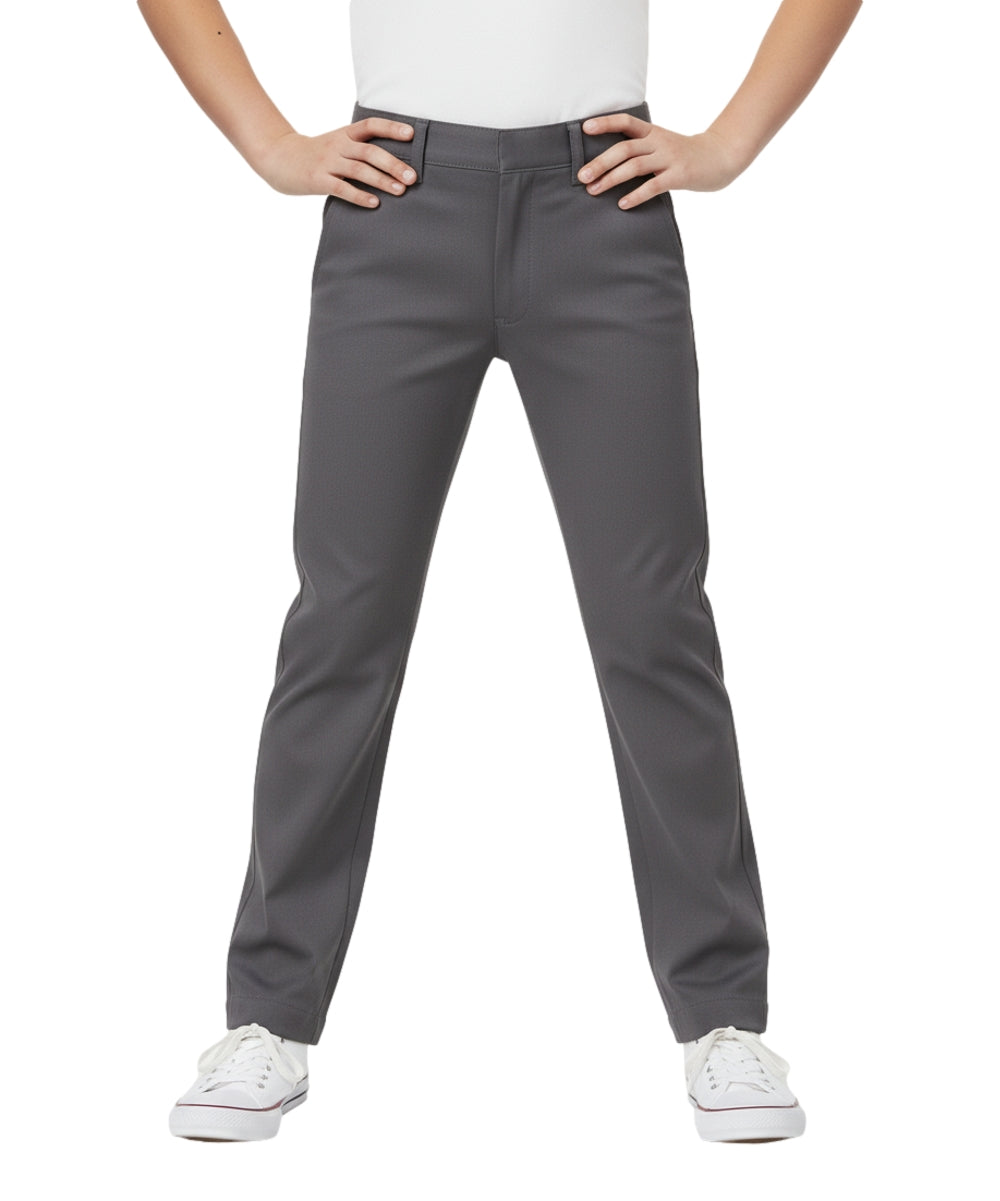 Boys Uniform Pants – Classic Flat Front School Dress Pants with Adjustable Waist, Durable Twill, Grey BU02