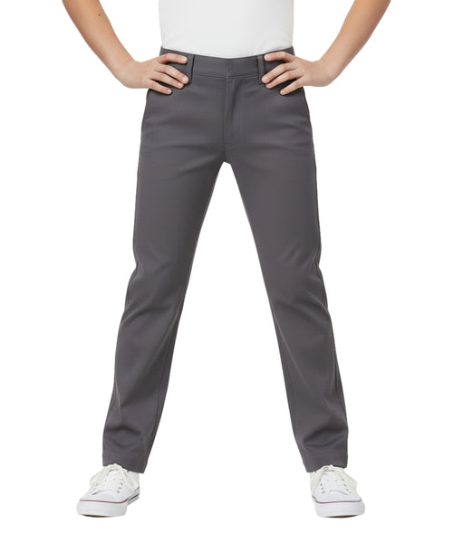 Boys Uniform Pants – Classic Flat Front School Dress Pants with Adjustable Waist, Durable Twill, Grey BU02