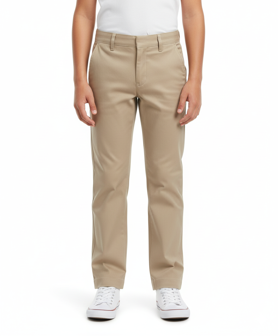 Boys Uniform Pants – Classic Flat Front School Dress Pants with Adjustable Waist, Durable Twill, Khaki  BU02