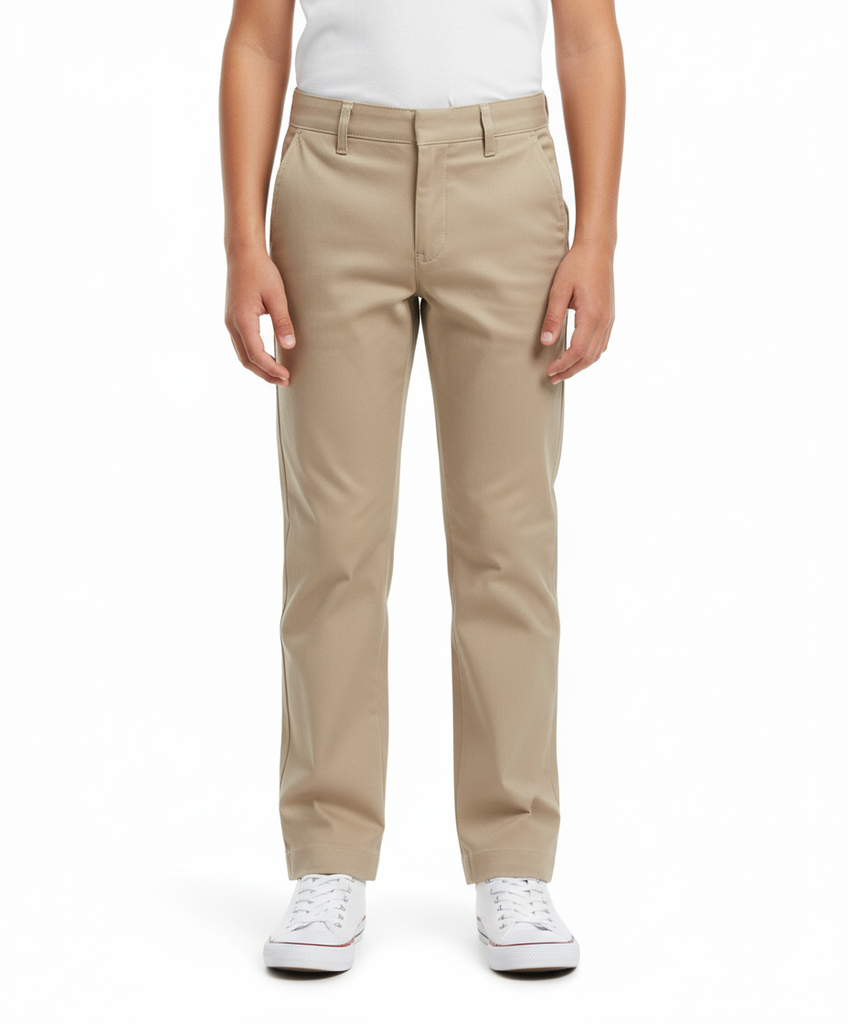 Boys Uniform Pants – Classic Flat Front School Dress Pants with Adjustable Waist, Durable Twill, Khaki  BU02