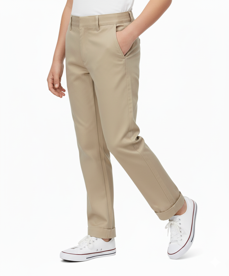 Boys Uniform Pants – Classic Flat Front School Dress Pants with Adjustable Waist, Durable Twill, Khaki  BU02