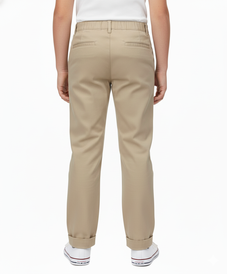 Boys Uniform Pants – Classic Flat Front School Dress Pants with Adjustable Waist, Durable Twill, Khaki  BU02