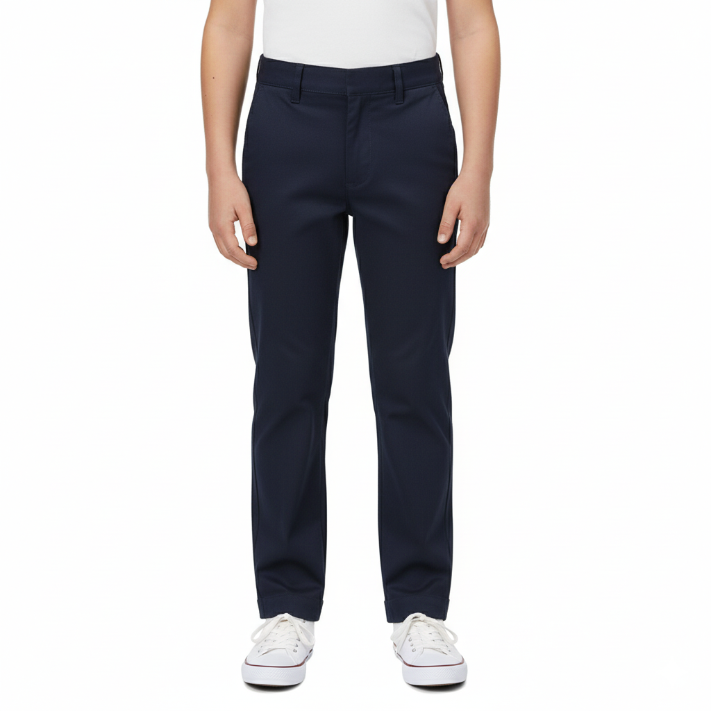 Boys Uniform Pants – Classic Flat Front School Dress Pants with Adjustable Waist, Durable Twill, Navy  BU02