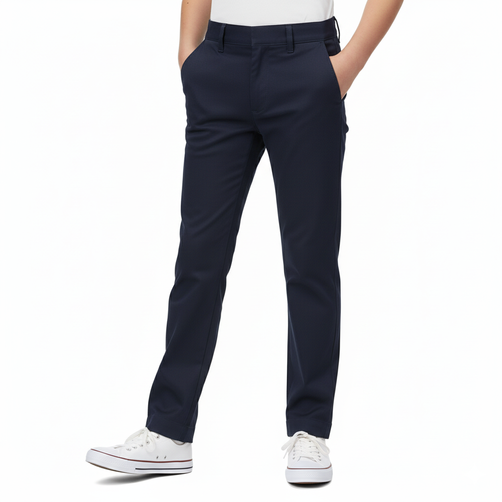 Boys Uniform Pants – Classic Flat Front School Dress Pants with Adjustable Waist, Durable Twill, Navy  BU02