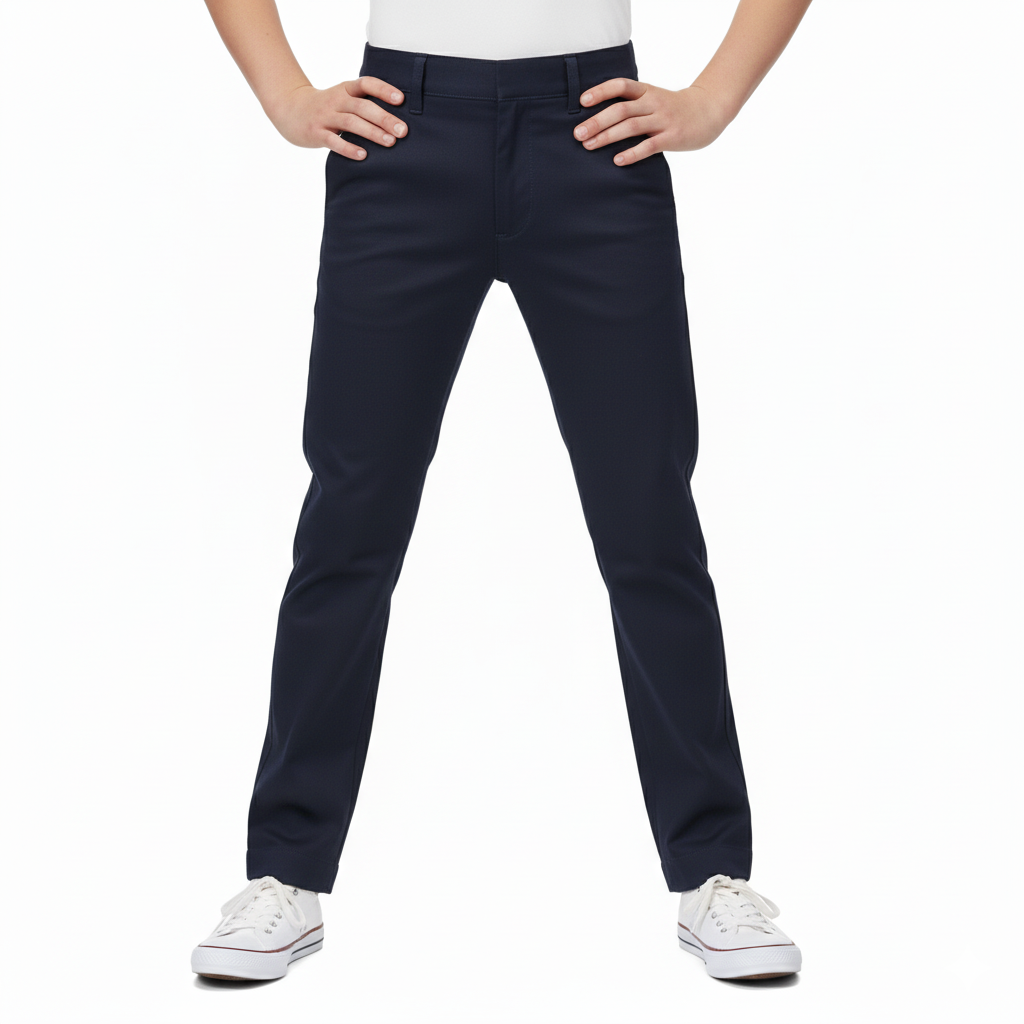 Boys Uniform Pants – Classic Flat Front School Dress Pants with Adjustable Waist, Durable Twill, Navy  BU02