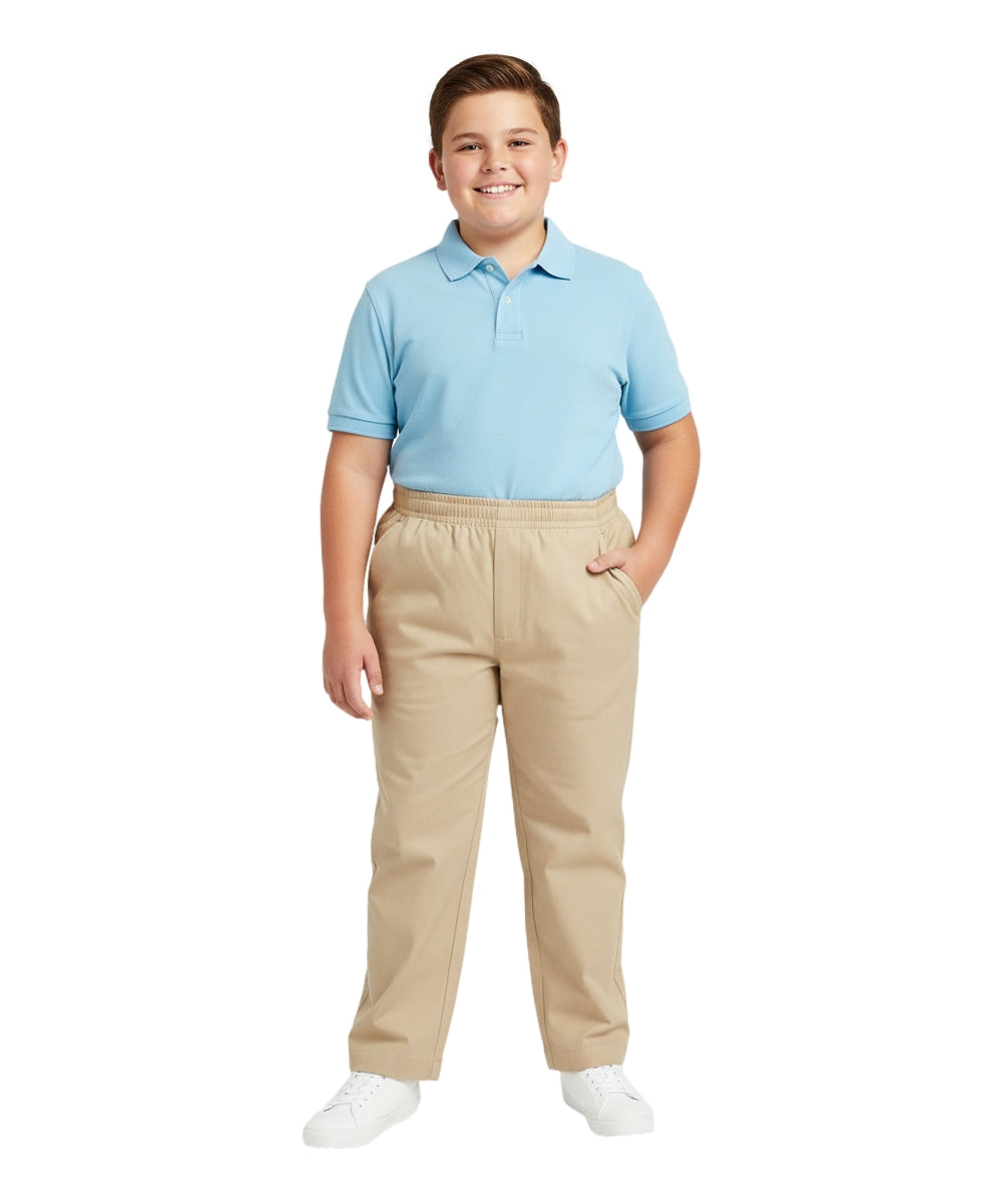 unik Boy's Khaki Uniform All Elastic Waist Pull-on EXTRA HUSKY Pants 4-16 BU03H