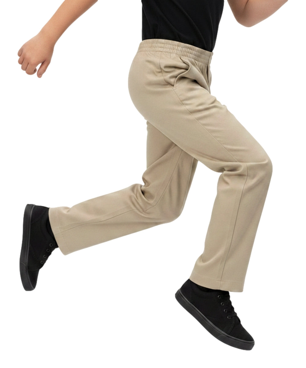 unik Boy's Khaki Uniform All Elastic Waist Pull-on Pants 4-16 BU03