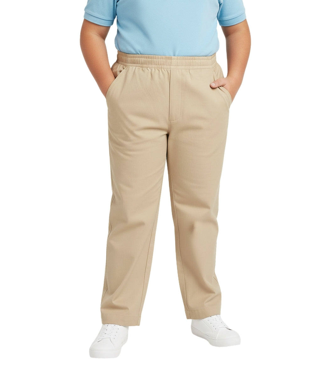 unik Boy's Khaki Uniform All Elastic Waist Pull-on EXTRA HUSKY Pants 4-16 BU03H