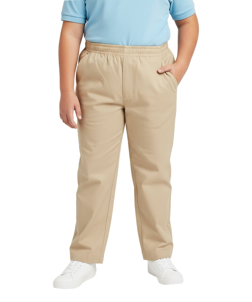 unik Boy's Khaki Uniform All Elastic Waist Pull-on EXTRA HUSKY Pants 4-16 BU03H
