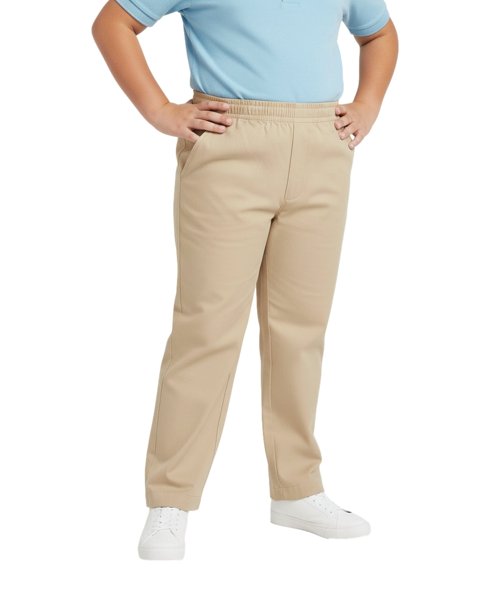 unik Boy's Khaki Uniform All Elastic Waist Pull-on EXTRA HUSKY Pants 4-16 BU03H