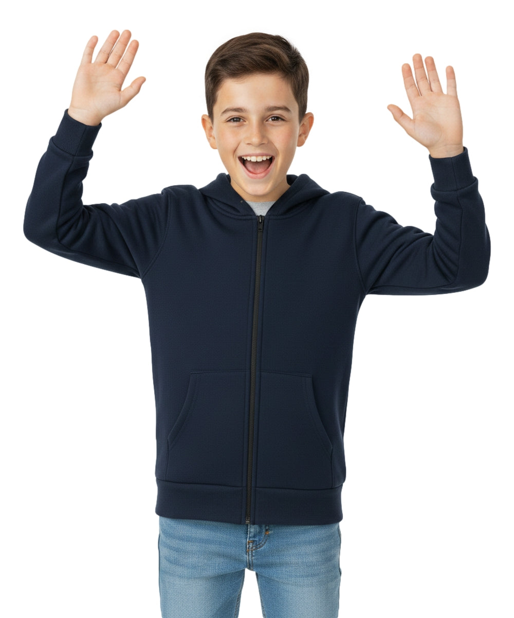 Boys Premium Fleece Zip Up Hoodie Navy BWU11