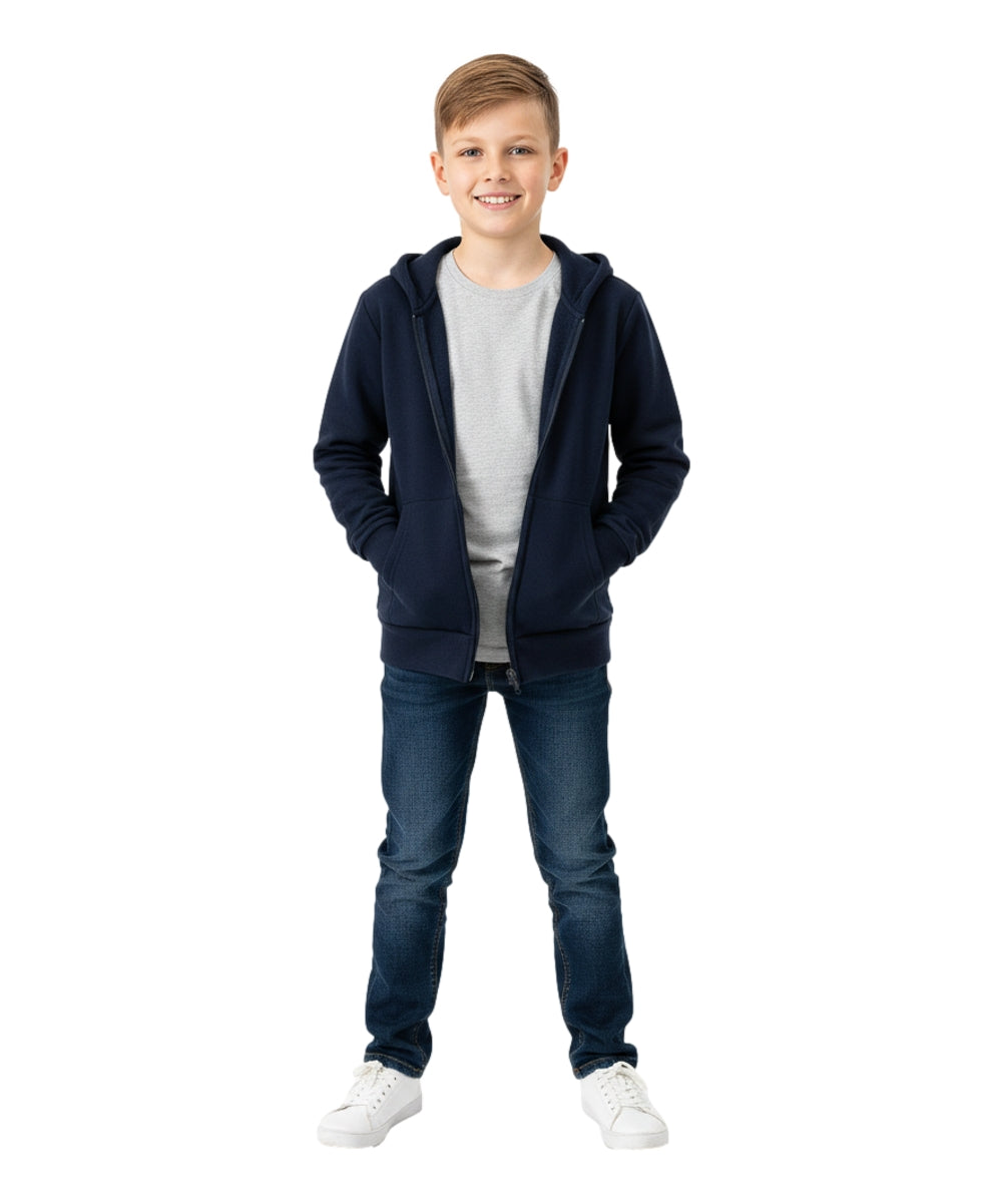 Boys Premium Fleece Zip Up Hoodie Navy BWU11