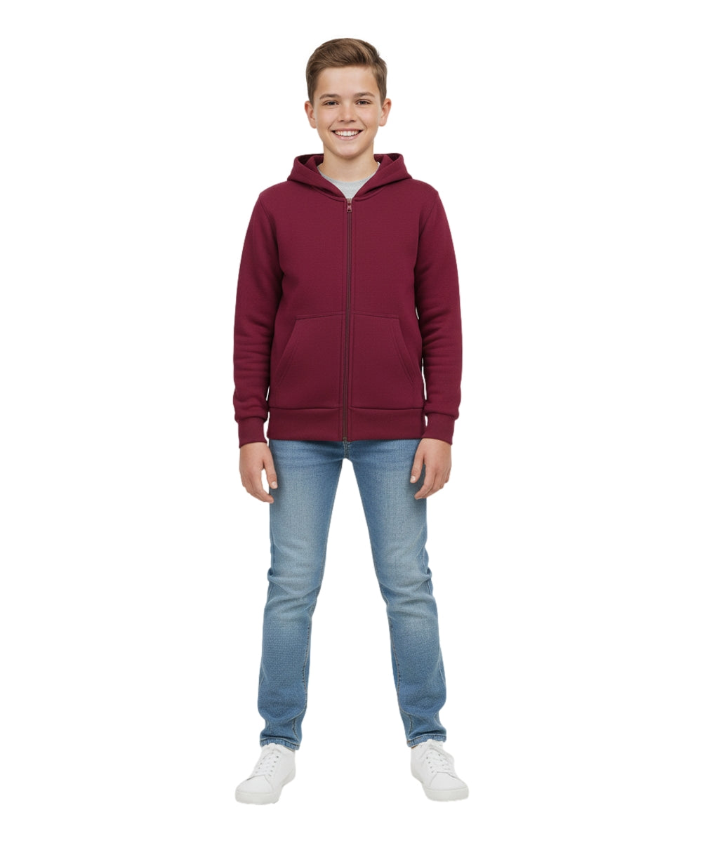 Boys Premium Fleece Zip Up Hoodie Burgundy  BWU11