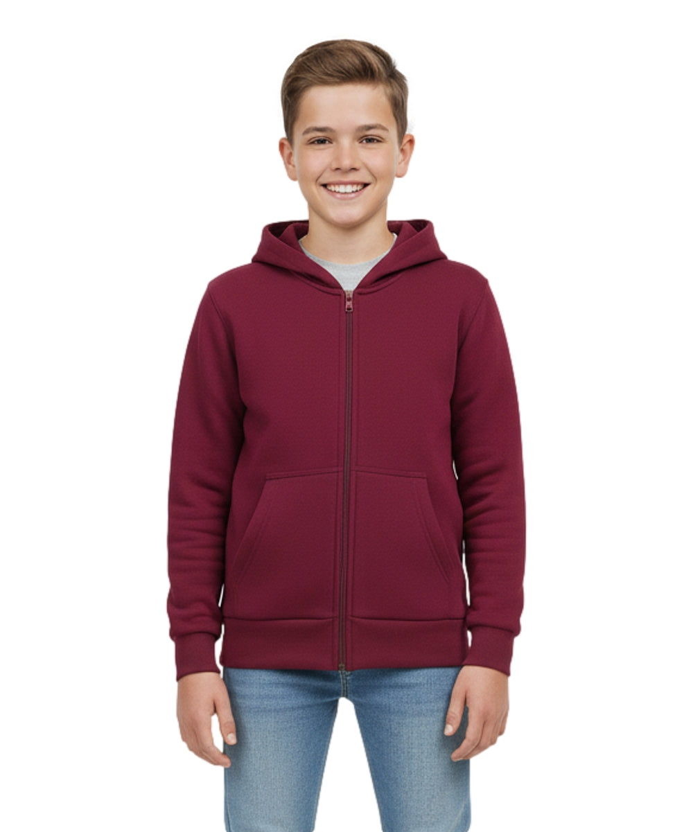 Boys Premium Fleece Zip Up Hoodie Burgundy  BWU11