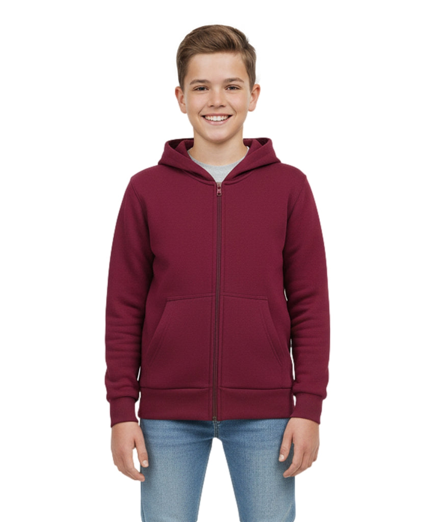 Boys Premium Fleece Zip Up Hoodie Burgundy  BWU11