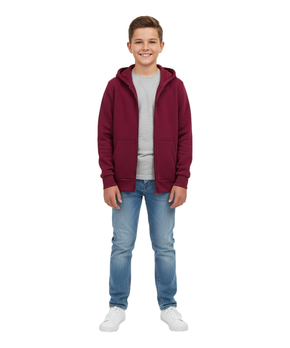 Boys Premium Fleece Zip Up Hoodie Burgundy  BWU11