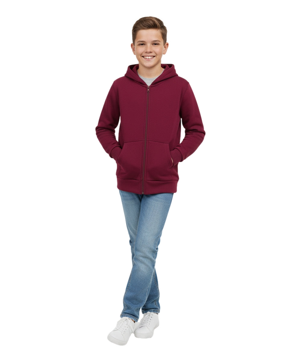 Boys Premium Fleece Zip Up Hoodie Burgundy  BWU11