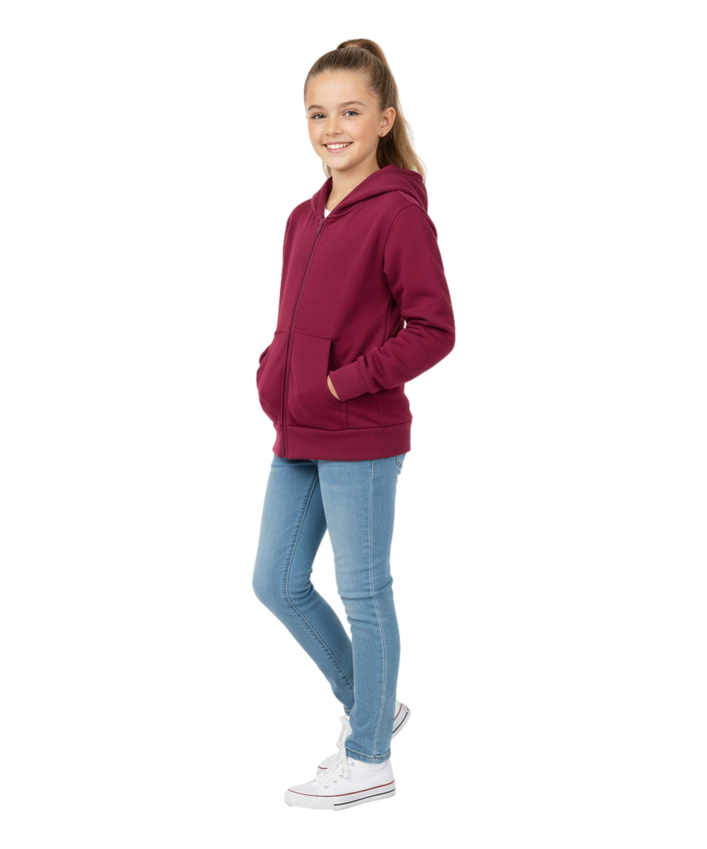 Boys Premium Fleece Zip Up Hoodie Burgundy  BWU11