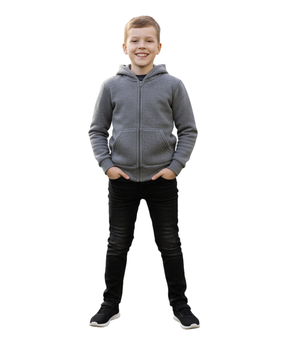 Boys Premium Fleece Zip Up Hoodie D grey  BWU11