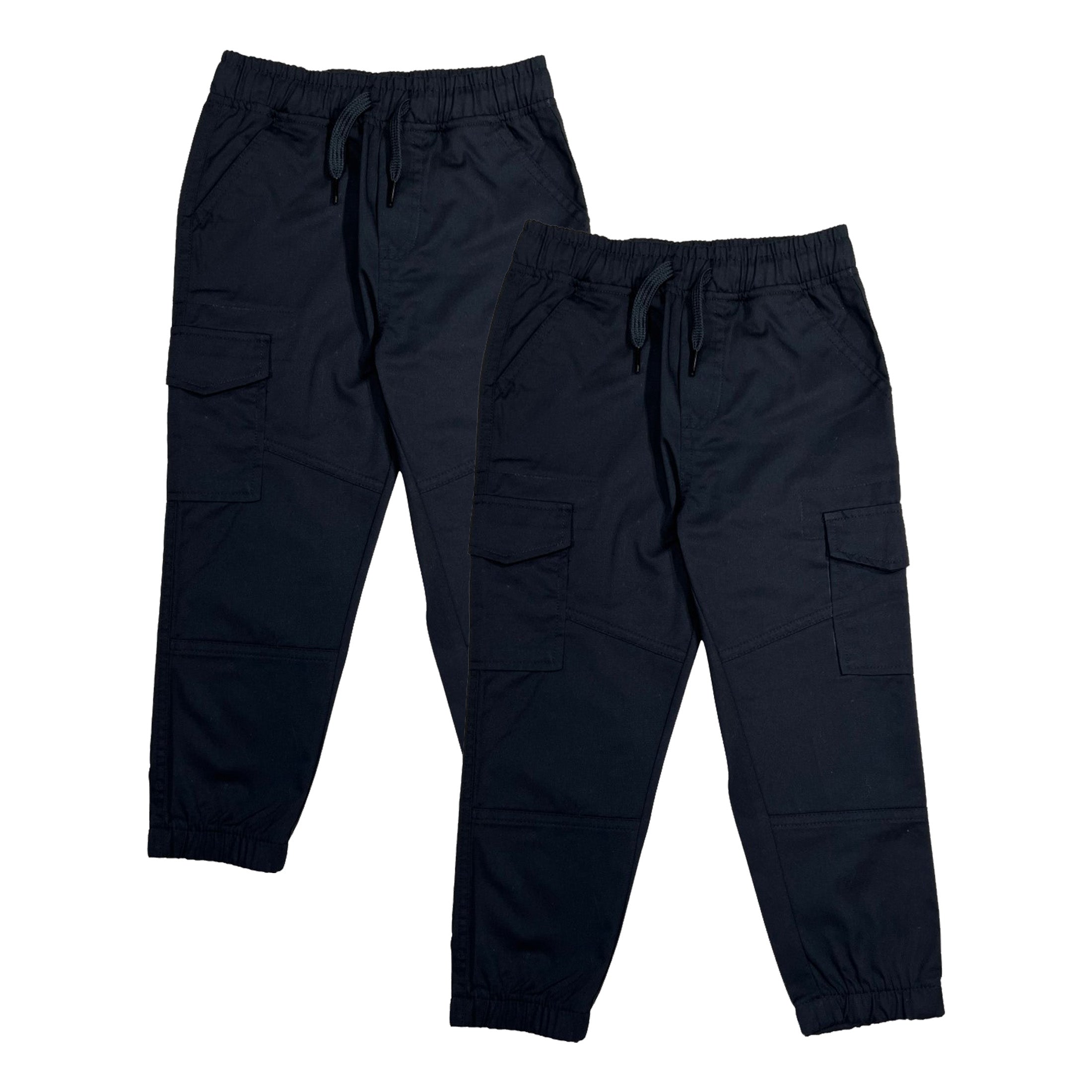Boy Cargo Jogger Pants for Everyday Wear and School Uniforms 4-16 CG04 Black 2Pack
