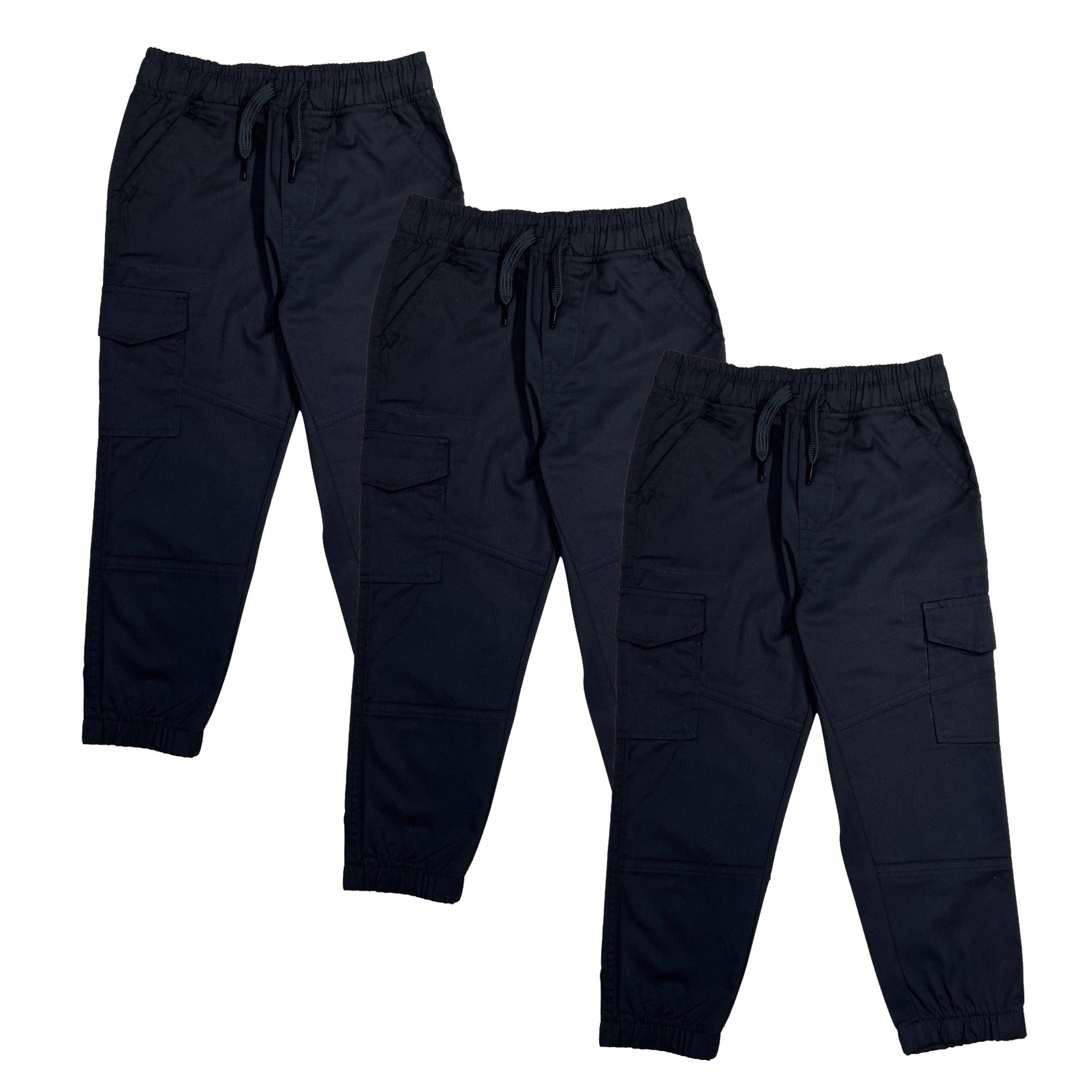 Boy Cargo Jogger Pants for Everyday Wear and School Uniforms 4-16 CG04 Navy 3Pack