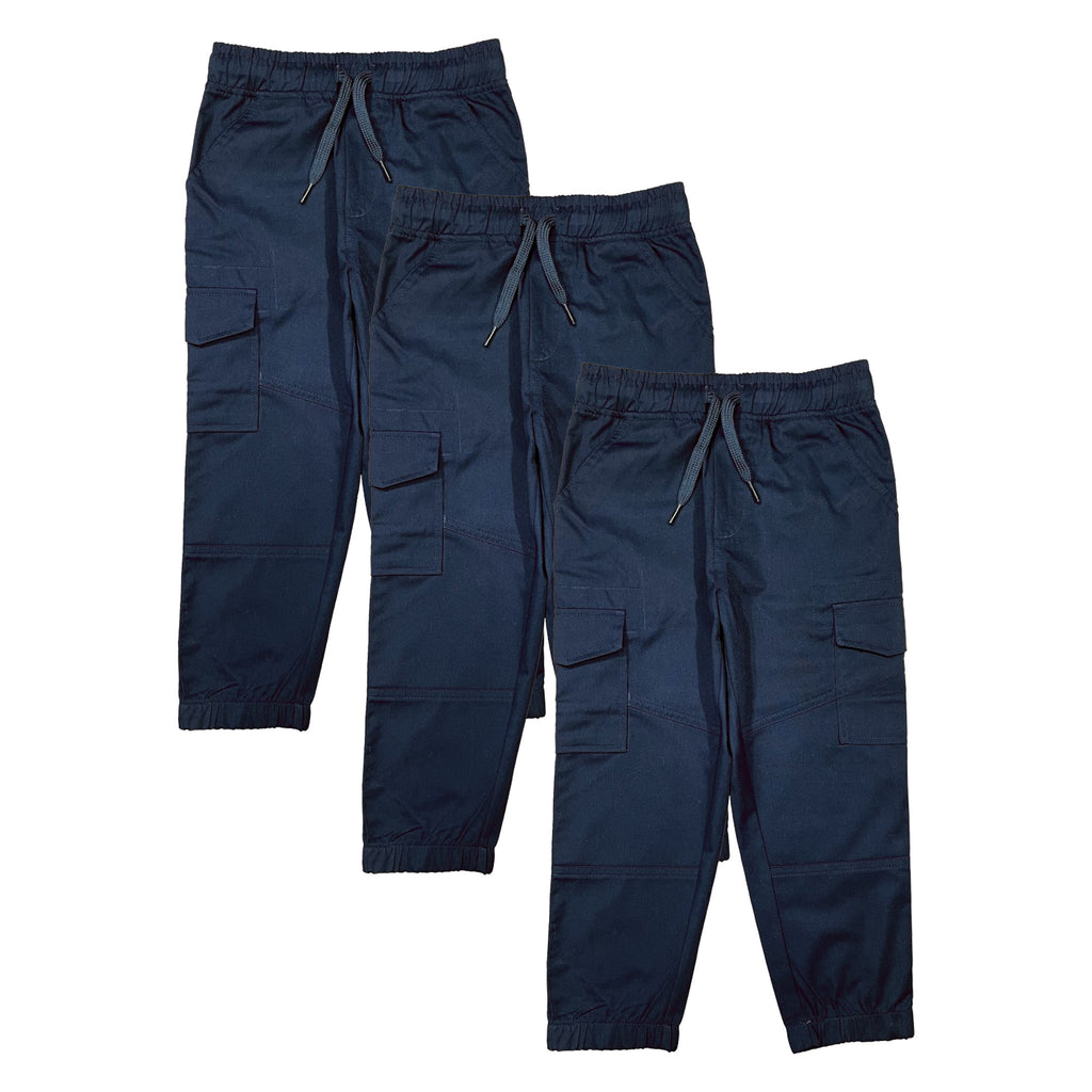 Boy Cargo Jogger Pants for Everyday Wear and School Uniforms 4-16 CG04 Navy 3Pack