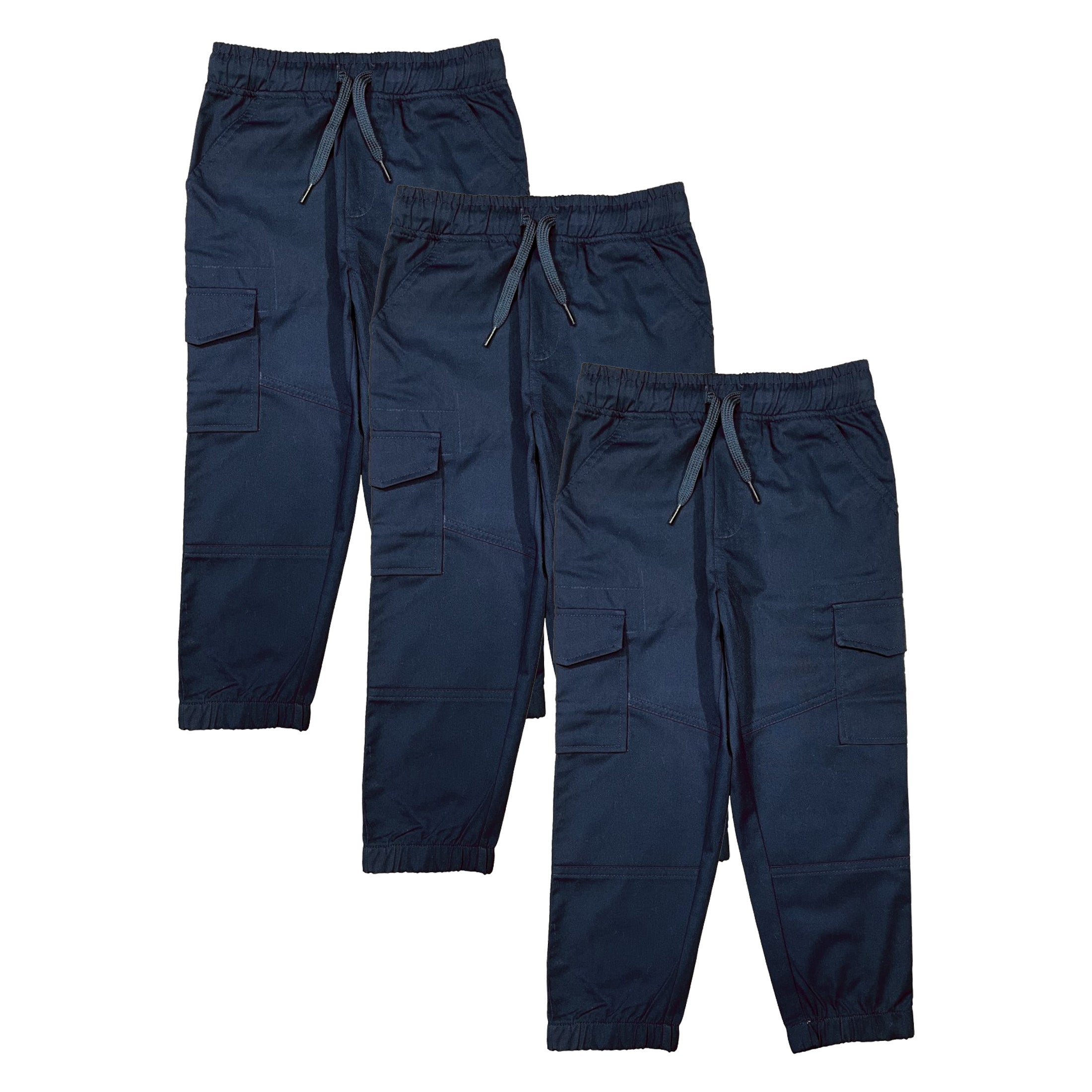 Boy Cargo Jogger Pants for Everyday Wear and School Uniforms 4-16 CG04 Navy 3Pack
