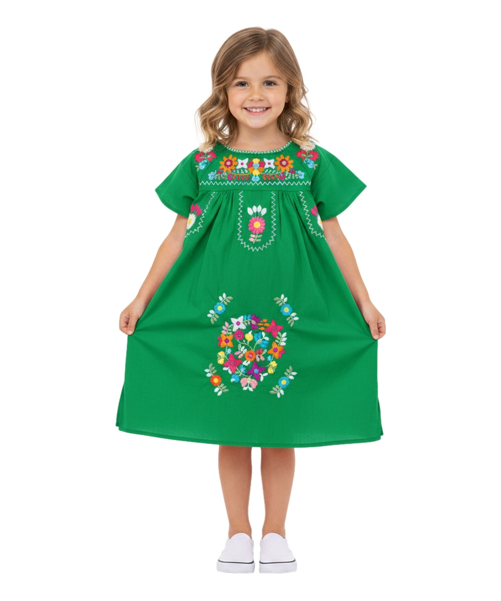 Unik Traditional Mexican Girl Embroidered Dress Green DR1948