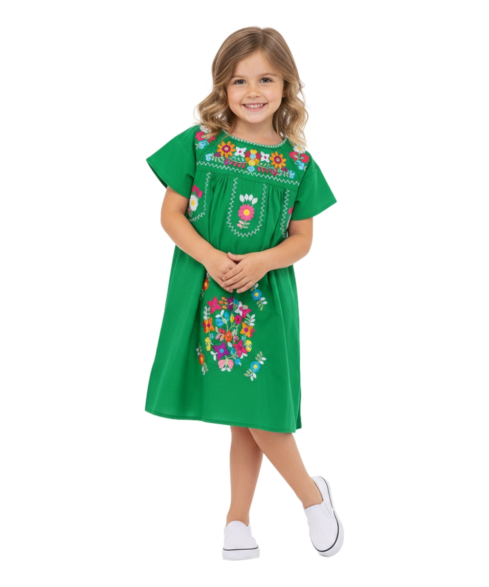 Unik Traditional Mexican Girl Embroidered Dress Green DR1948