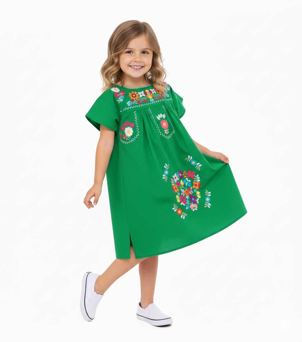 Unik Traditional Mexican Girl Embroidered Dress White DR1948