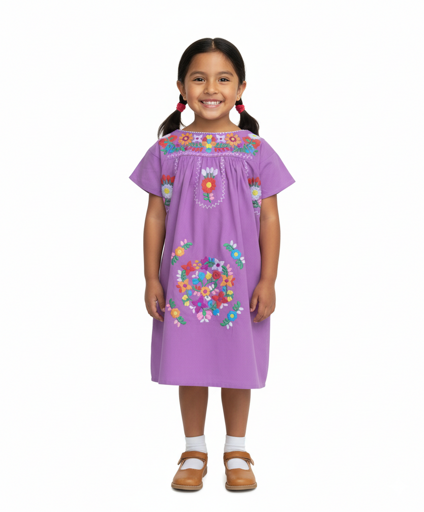Unik Traditional Mexican Girl Embroidered Dress Lilac DR1948
