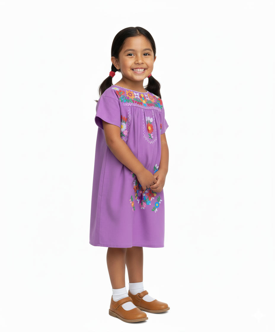Unik Traditional Mexican Girl Embroidered Dress White DR1948