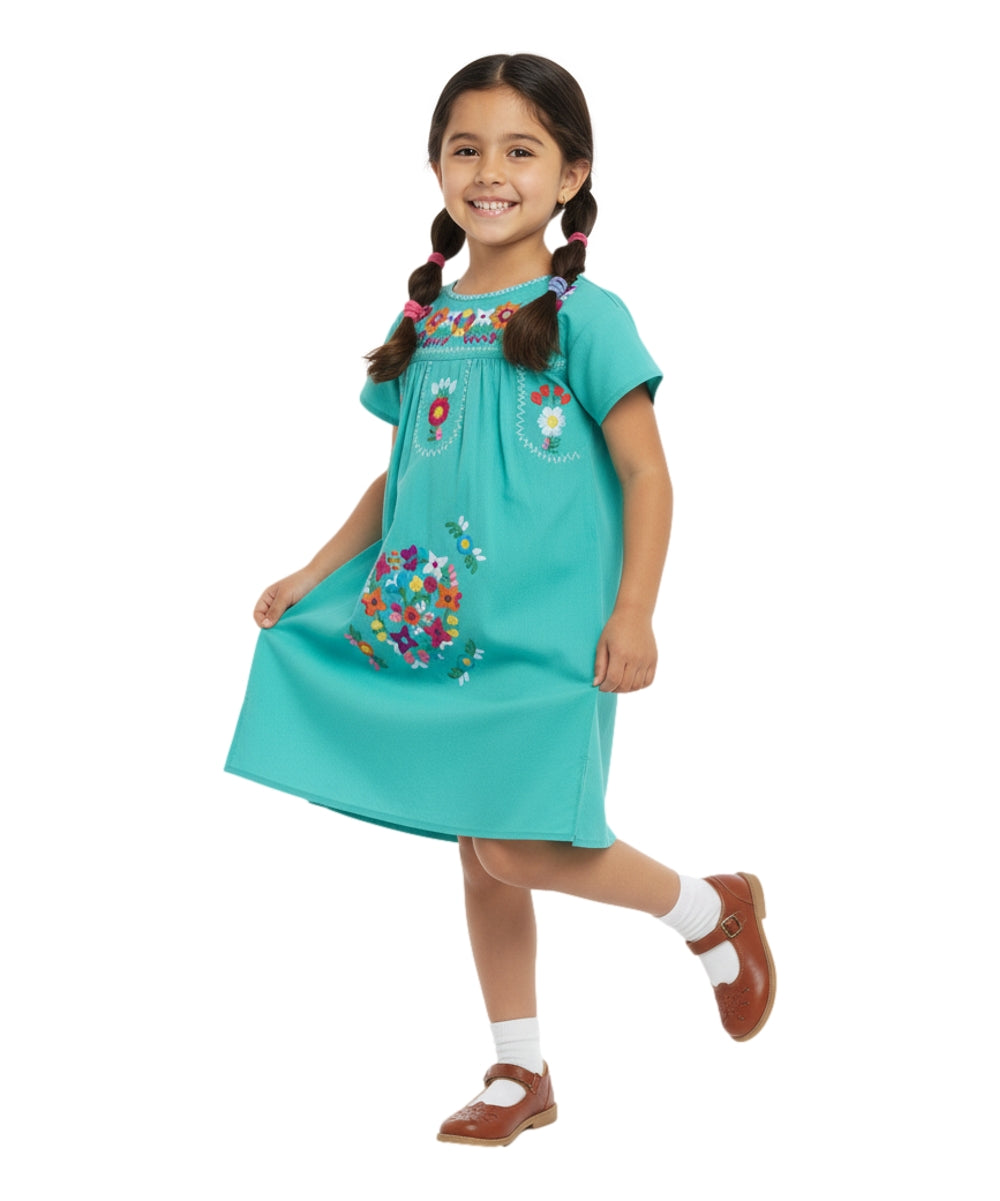 Unik Traditional Mexican Girl Embroidered Dress Mint DR1948