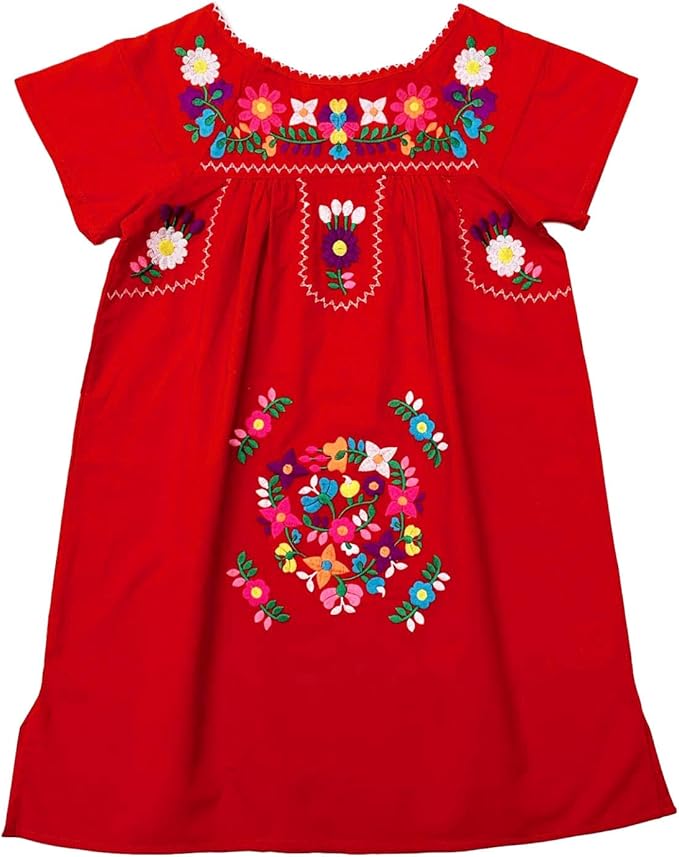 Unik Traditional Mexican Girl Embroidered Dress White DR1948