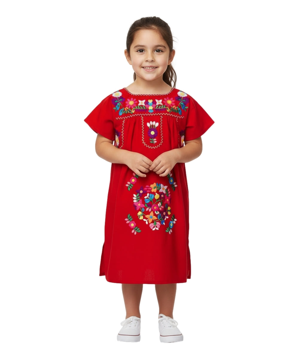 Unik Traditional Mexican Girl Embroidered Dress Red DR1948