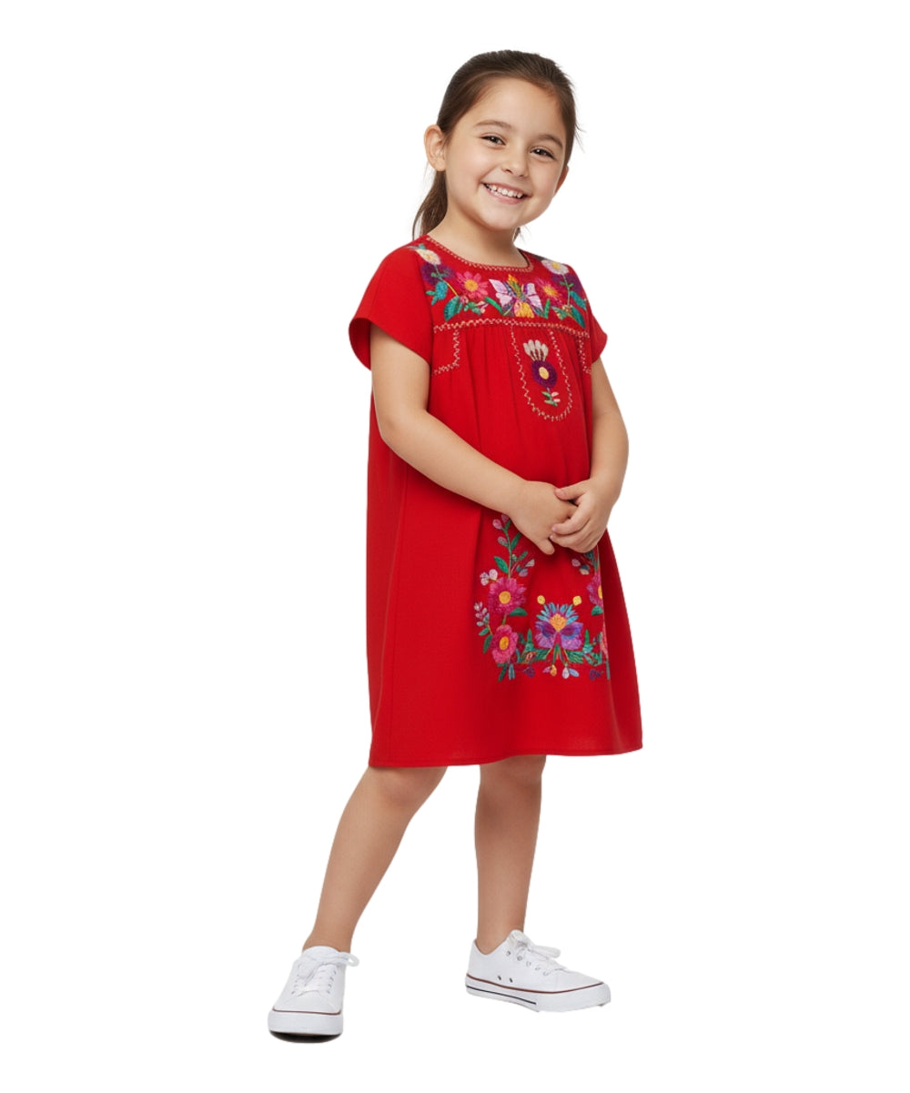 Unik Traditional Mexican Girl Embroidered Dress Red DR1948