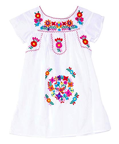 Unik Traditional Mexican Girl Embroidered Dress White DR1948