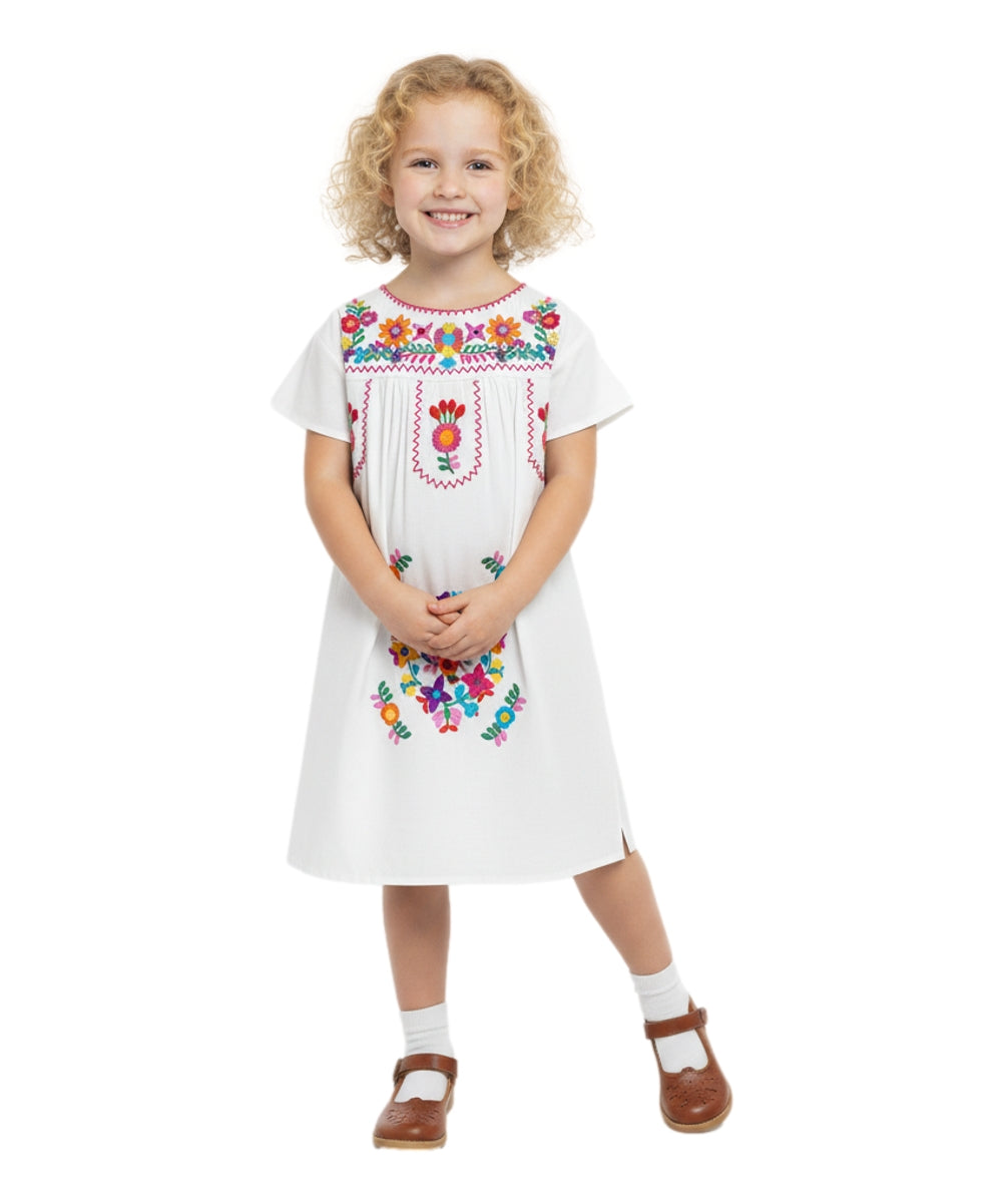 Unik Traditional Mexican Girl Embroidered Dress White DR1948