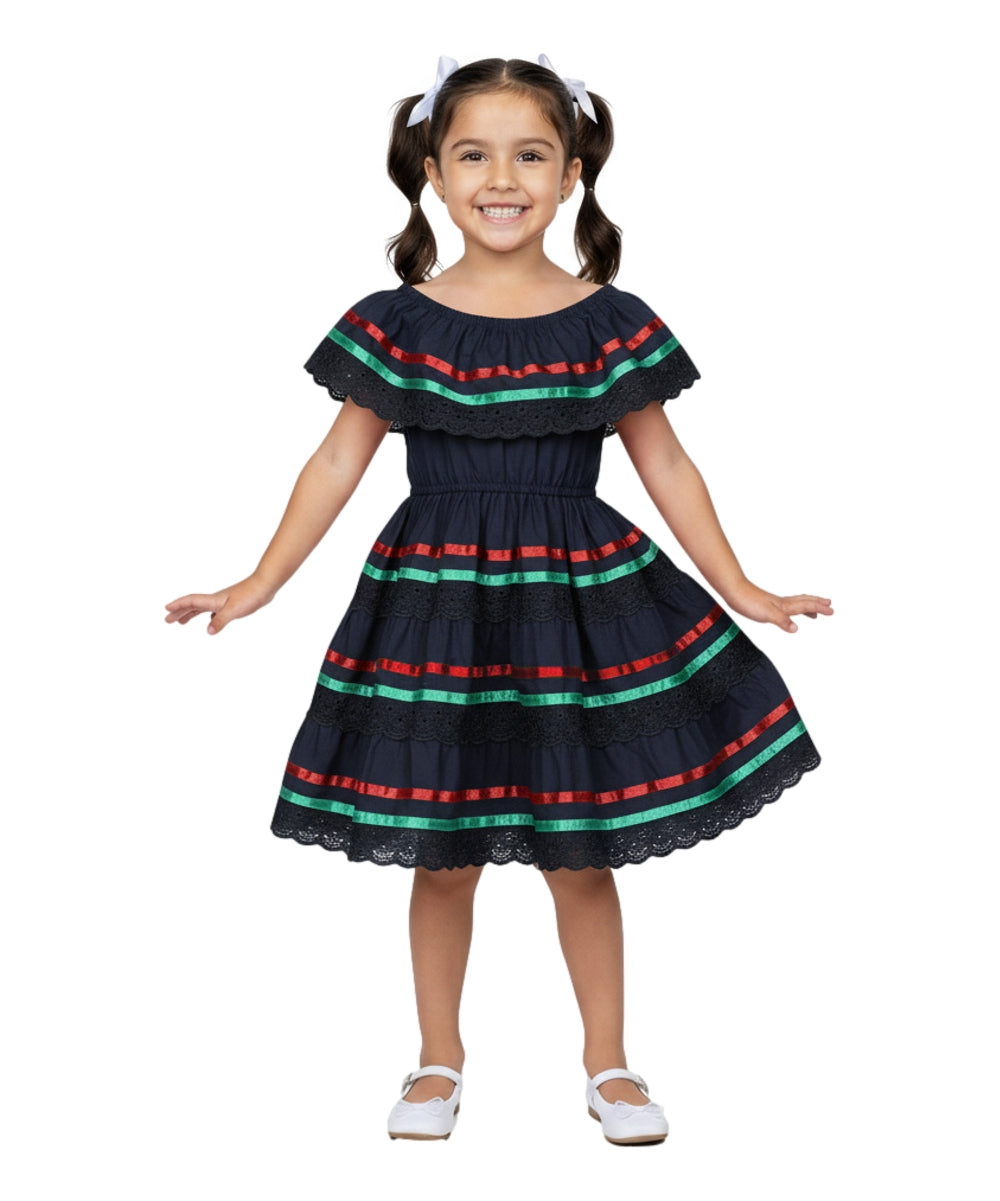 Girl's Traditional Mexican Cinco De Mayo Fiesta Dress Royal X DR1949