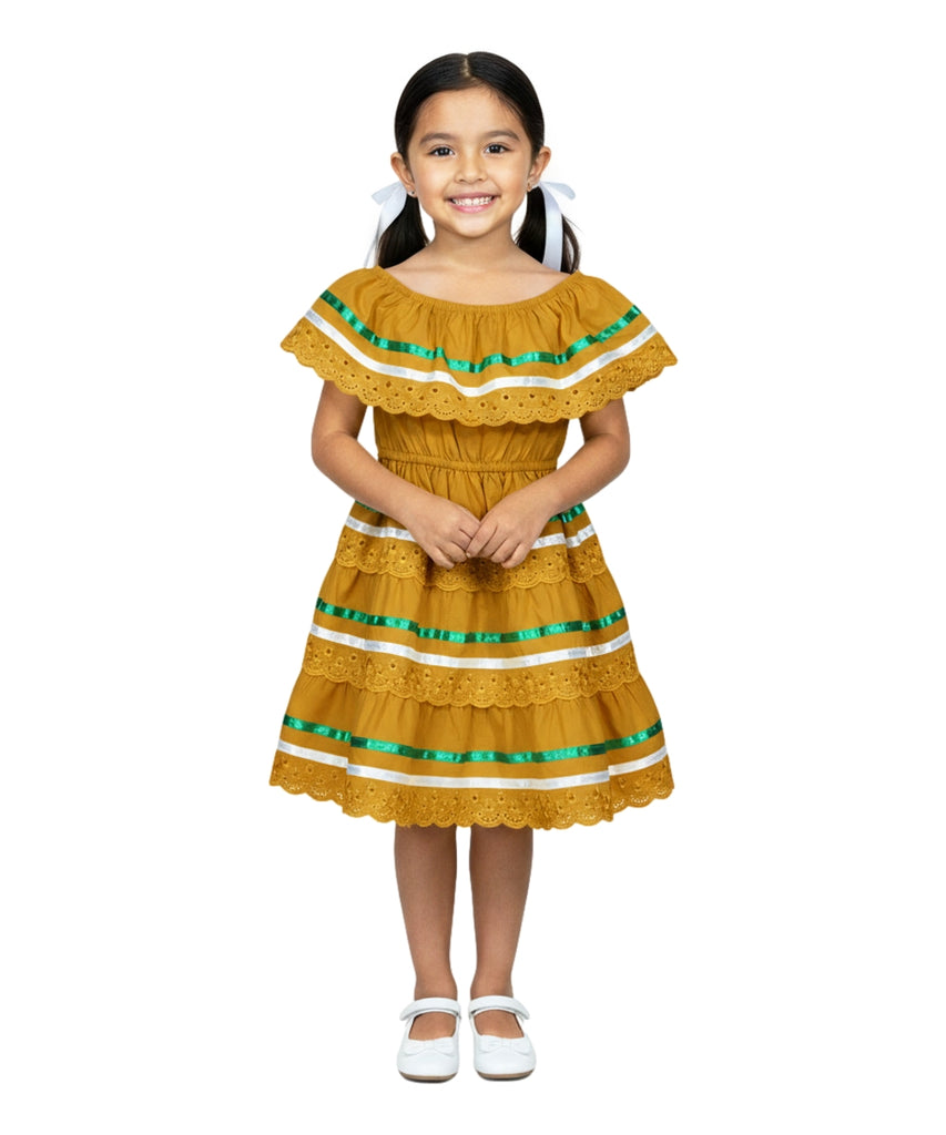 Girl's Traditional Mexican Cinco De Mayo Fiesta Dress Honey DR1949
