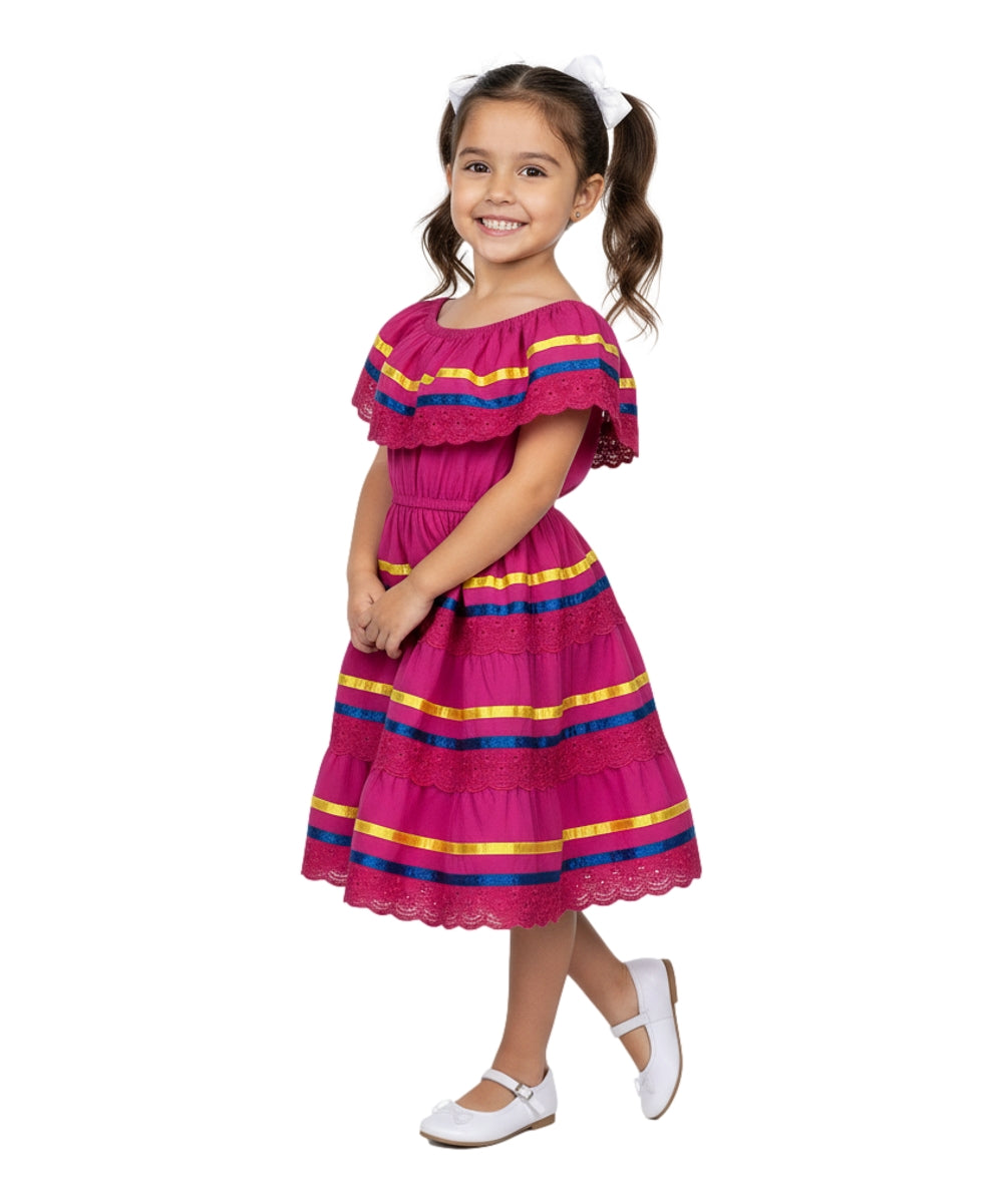 Girl's Traditional Mexican Cinco De Mayo Fiesta Dress Royal X DR1949